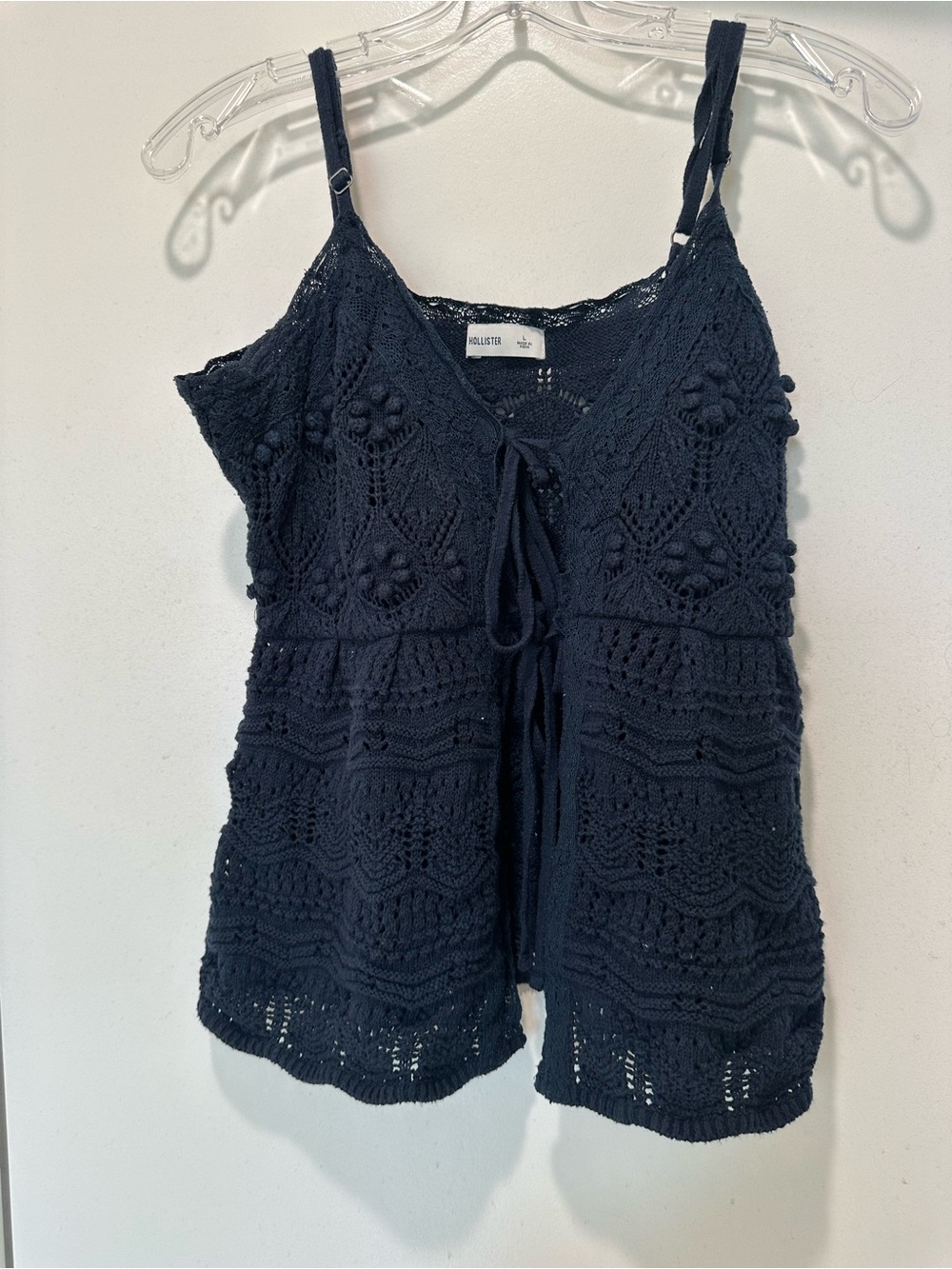 Hollister Navy Crochet Tie-Front Cami Size Large